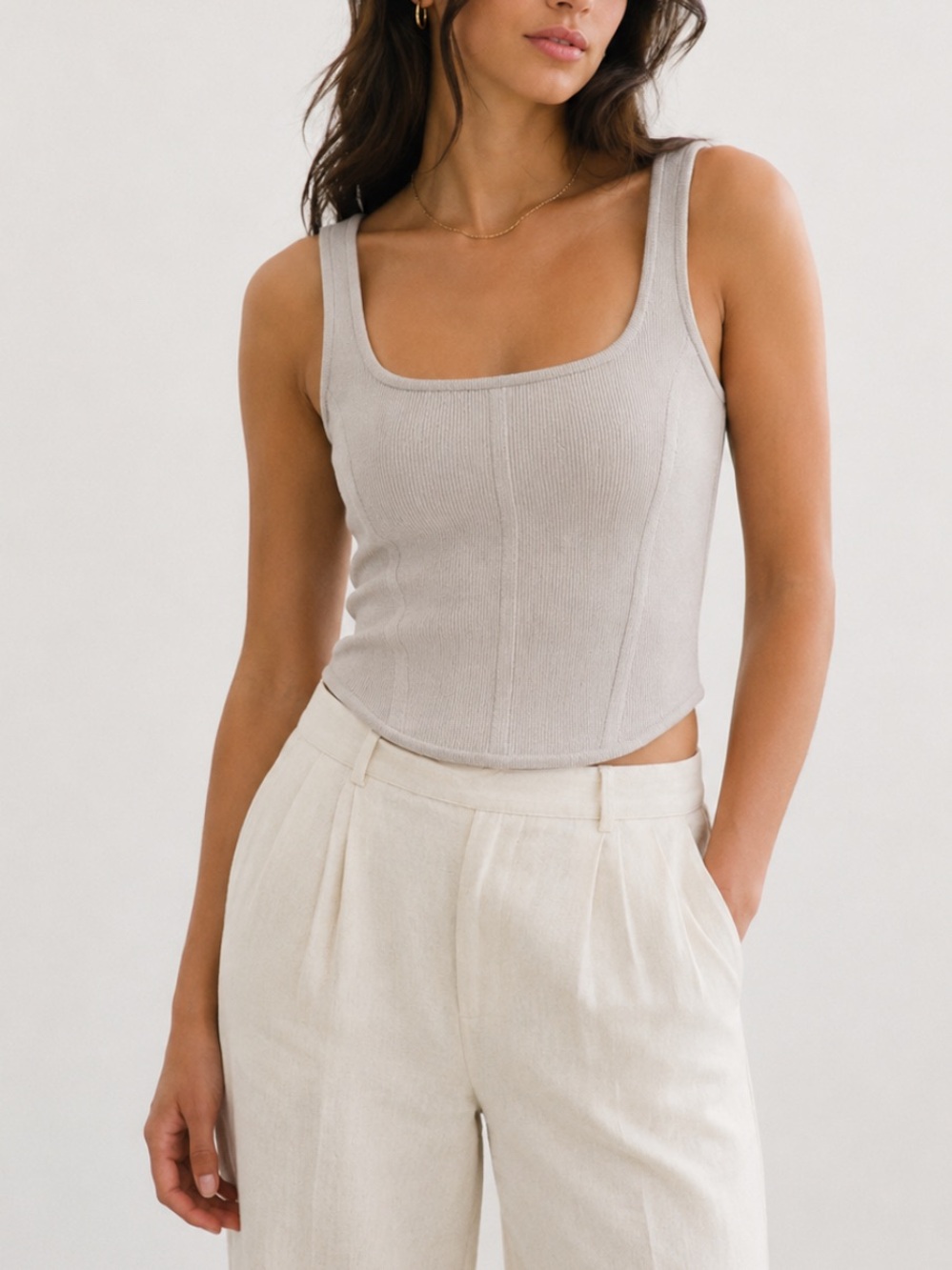 Aritzia Babaton Bustier Tank Sculpt Knit Y2K Minimalist Light Birch Women’s S